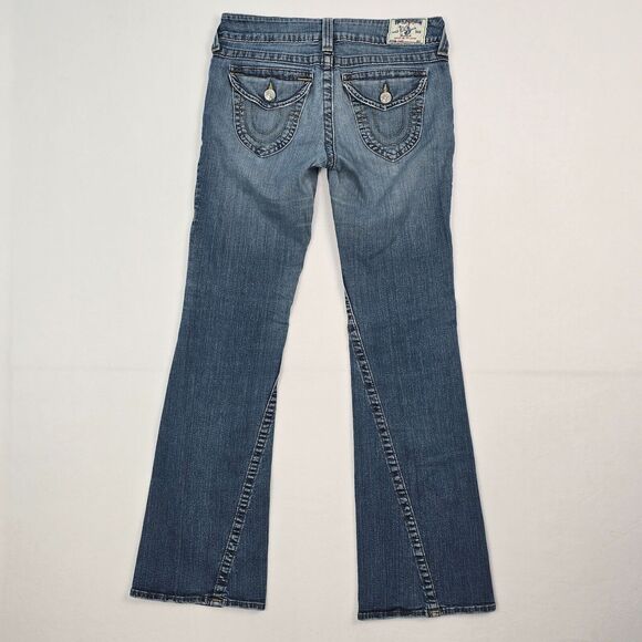 True Religion Womens 30 (31 x 32) Low Rise Flare Leg Twisted Seam Stretch Jeans - Picture 1 of 15
